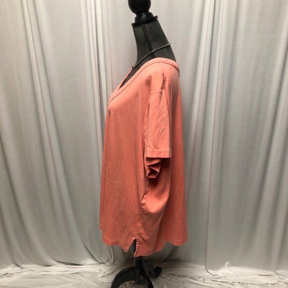 Essentials by Maggie Top Womens Size 5X Peach Short Sleeve Cotton Comfy V Neck - Picture 3 of 7